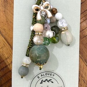 Olive Green Beaded Charm keychain-handmade/EAlovey